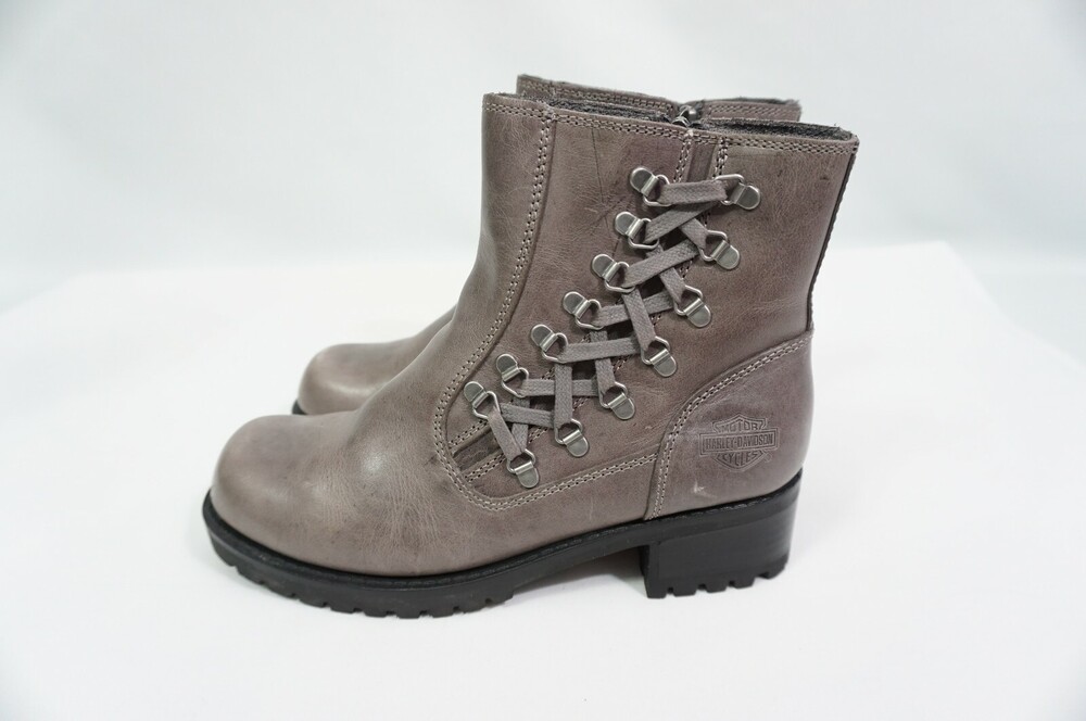 Harley-Davidson Used Women 7 Hackley 5" Grey Leather Ankle Boots D84544